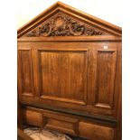 CARVED LANCET PEDIMENT PANELLED BED BOARDS AND RAILS -135cm wide x 189cm length.