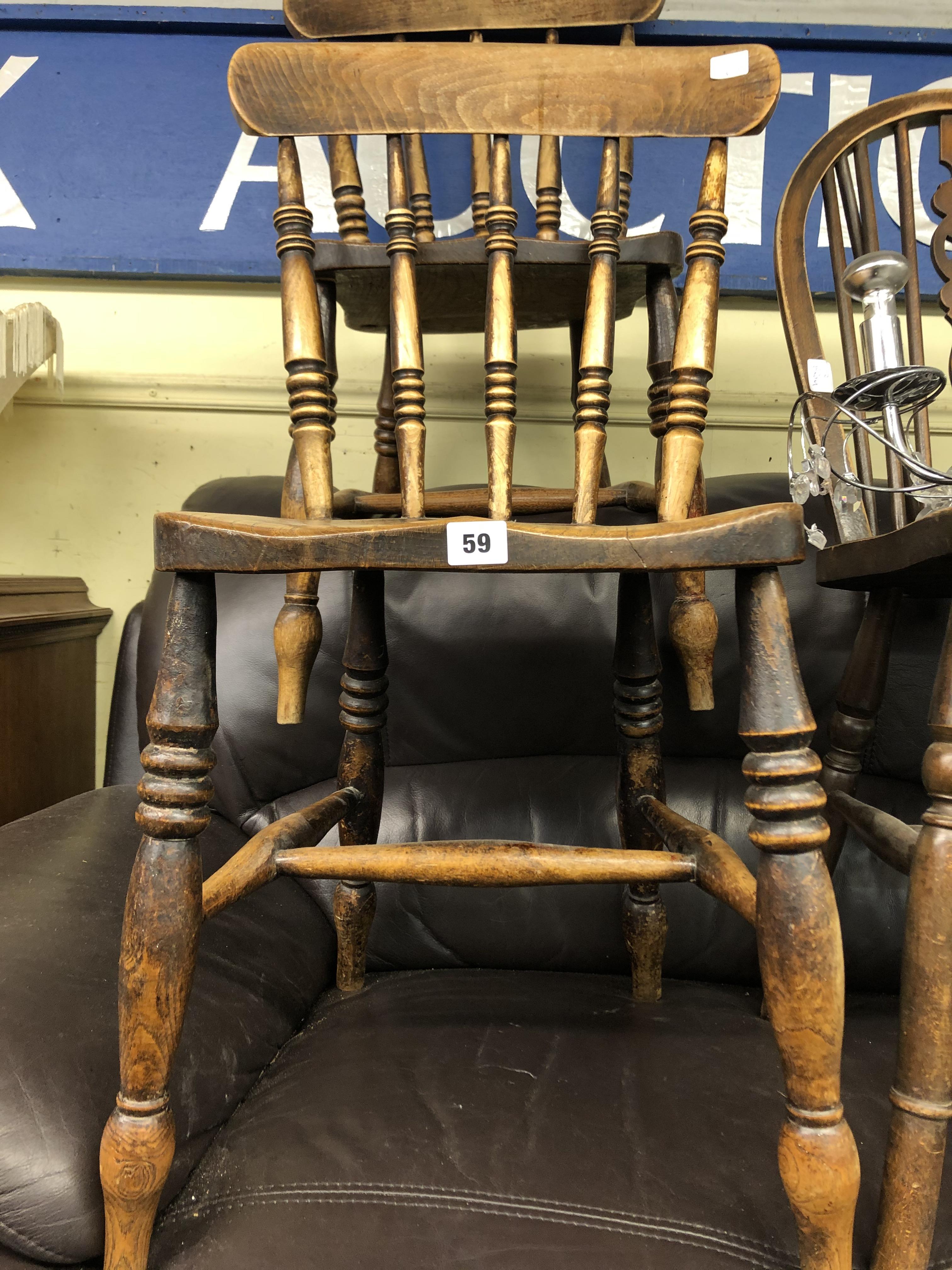 PAIR OF LATE 19TH CENTURY BEECH AND ELM SPINDLE BACK KITCHEN CHAIRS