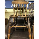 PAIR OF LATE 19TH CENTURY BEECH AND ELM SPINDLE BACK KITCHEN CHAIRS