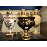 PAIR OF CREAM AND GILDED TWIN HANDLED OVOID VASES,