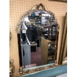 PEACH TINTED GILT ARCHED MIRROR 70CM X 45CM