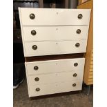 PAIR OF CREAM GLOSS THREE DRAWER CHEST WITH ROSEWOOD BASES W75.5CM X 38CM X 57.