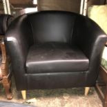 BLACK FAUX LEATHER MODERN TUB CHAIR