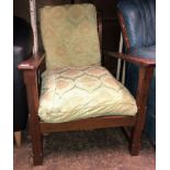 OAK FRAMED ADJUSTABLE BACKED LONG ARMCHAIR