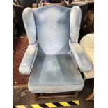 BLUE DRALON UPHOLSTERED WING ARMCHAIR