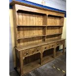 GOOD QUALITY 19TH CENTURY PINE POT BOARD DRESSER WITH ENCLOSED RACK W261CM D45CM H222CM APPROX