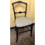 VICTORIAN EBONISED MOTHER OF PEARL INLAID AND GILDED BERGERE CHAIR