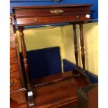 MARQUETRY INLAID TABLE WITH LIFT UP TOP AND SHALLOW DRAWER