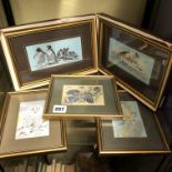 SHELF OF CASH'S WOVEN SILK PICTURES INCLUDING KING PENGUIN AND SEAL AND PUP