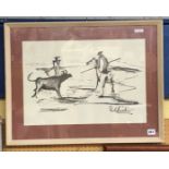 PEN AND SEPIA 'THE BULLFIGHT' 53CM X 36CM