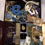 THREE BOXES OF VARIOUS COSTUME JEWELLERY - BEADS,