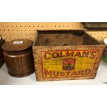 VINTAGE COLMAN'S MUSTARD ADVERTISING BOX AND A WOODEN TEA CADDY