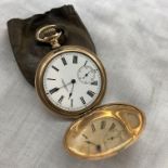 SLIMLINE GOLD PLATED FULL HUNTER POCKET WATCH BY A.W.W.