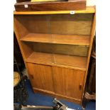 1970S TEAK GLAZED AND WOODEN SLIDING DOOR CABINET 83CM X 28CM X 135CM