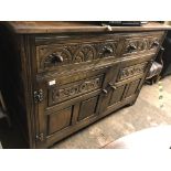 CARVED OAK DRESSER WITH RACK W122 D48 H175