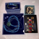 CUFFLINK SET AND BOXES OF COSTUME JEWELLERY