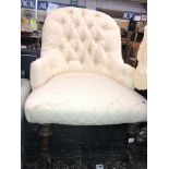 VICTORIAN IVORY BUTTON BACK BROCADE NURSING CHAIR