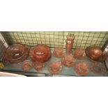 PINK TINTED PRESSED GLASSWARE, PLATES,