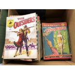 BOX OF VINTAGE SUPER DETECTIVE LIBRARY TV PICTURE STORIES AND LONE RIDERS WESTERNS,