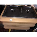 THREE PORTABLE TWO DIVISION BAIN MARIE WARMING TRAYS
