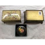 TWO 1950S JEWELLERY CASKETS AND A POWDER COMPACT