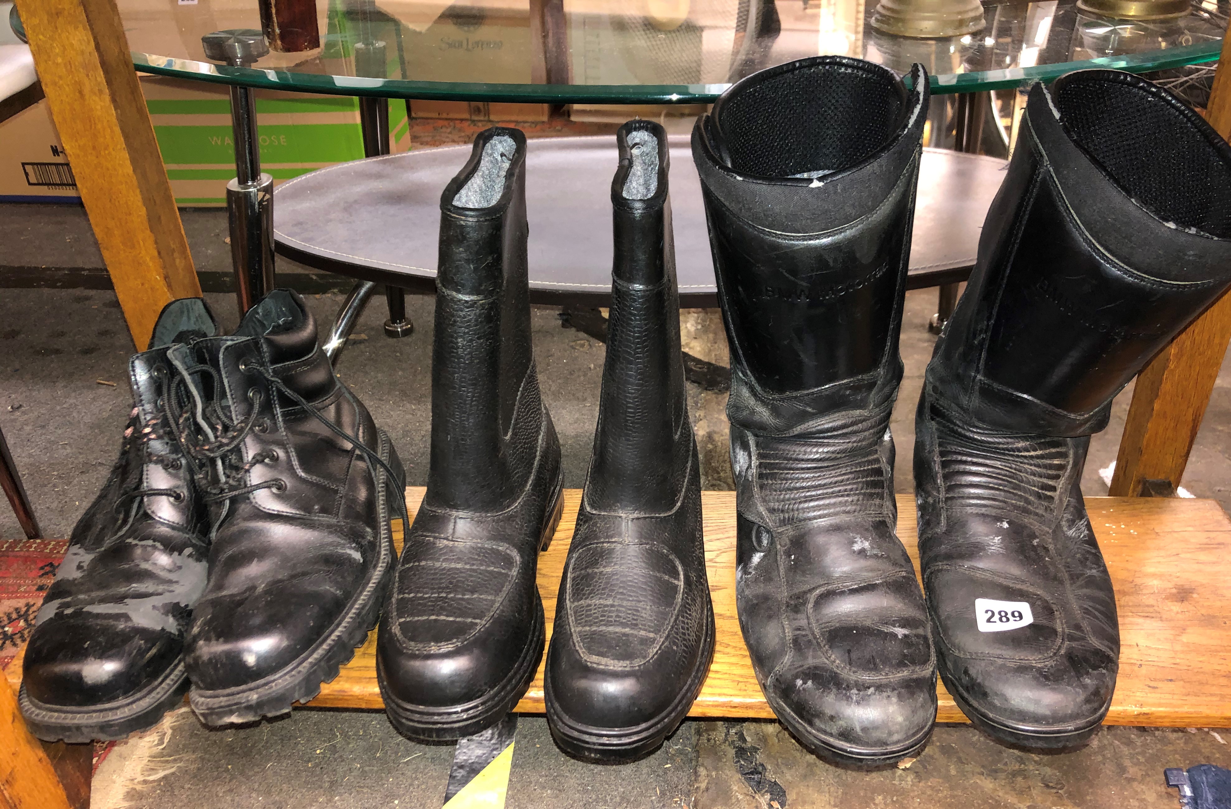 PAIR OF BMW MOTORAD MOTORCYCLE BOOTS SIZE 45 AND TWO OTHER PAIRS