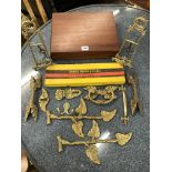 CASED CARVING SET, CANTEEN OF CUTLERY, TWO BRASS EDWARDIAN MINIATURE EASEL BACK PHOTOGRAPH FRAMES,