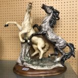 CAPO DI MONTE STYLE RESIN REARING HORSE FIGURE GROUP SIGNED B.