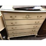 FRENCH STYLE CREAM PAINTED FIVE DRAWER CHEST 79CM W X 50CM D X 85CM H