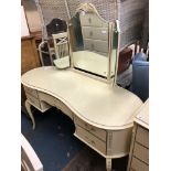 FRENCH STYLE CREAM PAINTED KIDNEY SHAPED TRIPLE DRESSING TABLE 130CM W X 50CM D X 138CM H