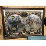 MIRRORED PRINT OF THE ANCIENT WORLD GEOGRAPHICAL MAP 80CM X 54CM