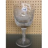 CRYSTAL GOBLET WITH ETCHED GREYHOUND/HUNTING DOG 18CM H X 10CM DIAMETER