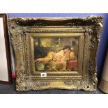 OILOGRAPH IN GILT FRAME OF A RECUMBENT FEMALE 24CM X 19CM