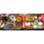 TWO CARTONS CONTAINING BAROMETER, TUREEN AND COVER, GLASS VASES, VARIOUS POTTERY,