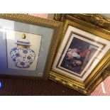 PRINT OF AN ORIENTAL POT F/G AND TWO GILT FRAMED PRINTS OF STILL LIFE FLOWERS