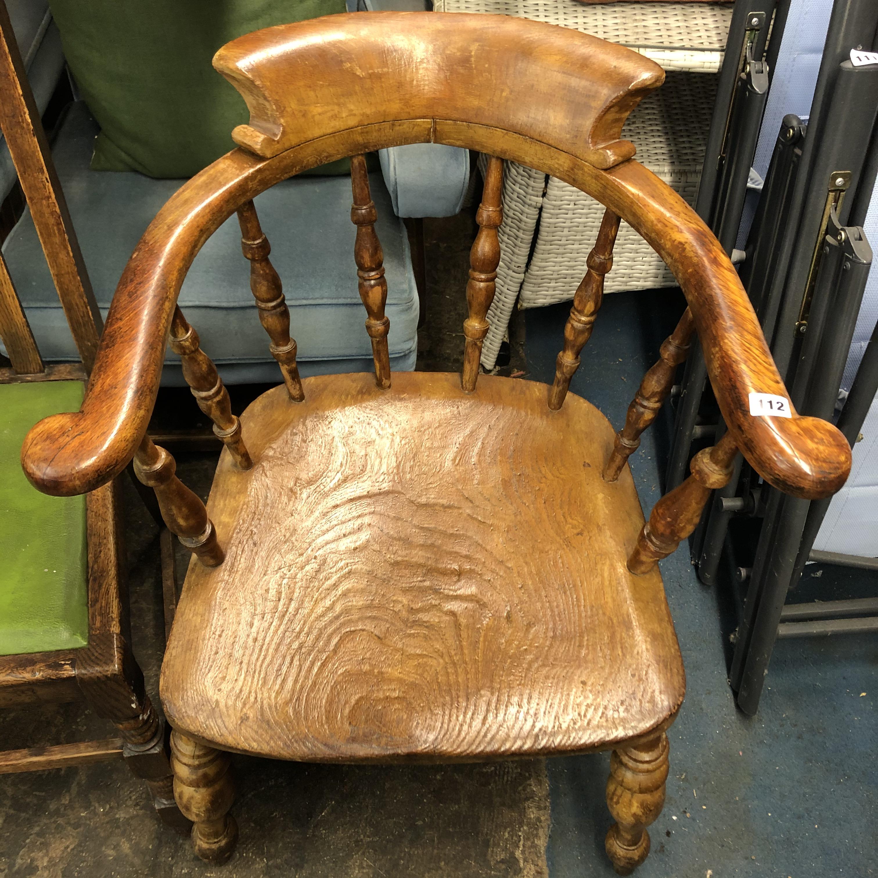 EARLY 20TH CENTURY ELM AND BEECH SPINDLE BACK SMOKERS BOW CHAIR