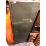 VINTAGE GREEN METAL STORAGE CABINET 59CM W X 47CM D X 181CM H