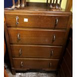 1930S OAK FOUR DRAWER CHEST 68CM W X 90CM H X 43CM D APPROX