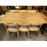 OAK DINING TABLE AND SIX CHAIRS 160CM W X 75CM H X 80CM D APPROX
