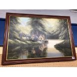 OIL ON CANVAS OF A COTTAGE WATER MILL SCENE BY DAVID JAMES 75CM X 49CM