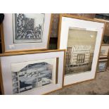 TINTED PRINT ITALIAN ARCHITECTURAL CEILING PERSPECTIVE AND A PRINT OF THE SECTION OF THE ROTUNDA,