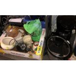 BOX OF ASSORTED CERAMICS, SLOW COOKER,