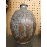 STUDIO POTTERY OVOID VASE WITH STIPPLE GLAZED EFFECT PANELS 30CM H