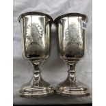 TWO SILVER PLATED COMMUNION GOBLETS 19CM H