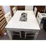 CREAM PAINTED OBLONG DINING TABLE WITH FOUR CHAIRS 150CM W X 92CM D X 74CM H