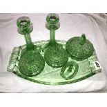 ART DECO GREEN GLASS DRESSING TABLE SET