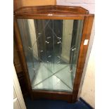 WALNUT VENEERED MIRRORED CORNER DISPLAY CABINET 70CM W X 37CM D X 120CM H