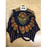 VINTAGE PEACOCK DESIGN SEED BEADED EVENING PURSE A/F