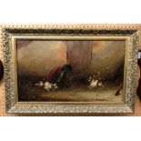 19TH CENTURY OIL ON CANVAS DEPICTING DOGS AFTER GEORGE ARMFIELD 49CM X 28CM