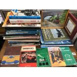 QUANTITY OF RAILWAY BOOKS INCLUDING BRADSHAW'S HANDBOOK, MOTOR CARS, PLANES, TWO PRINTS,